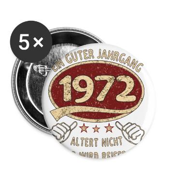 51. Geburtstag 1972 Guter Jahrgang - Buttons groß 56 mm (5er Pack) - Weiß - Vorne