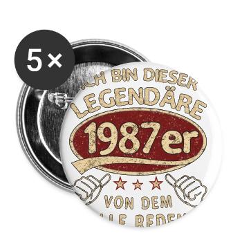 36. Geburtstag 1987 36 er Geburtstag - Buttons groß 56 mm (5er Pack) - Weiß - Vorne