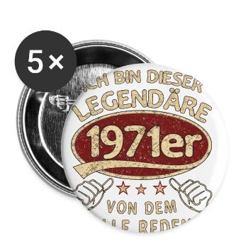 52. Geburtstag 1971 52 er Geburtstag - Buttons groß 56 mm (5er Pack) - Weiß - Vorne
