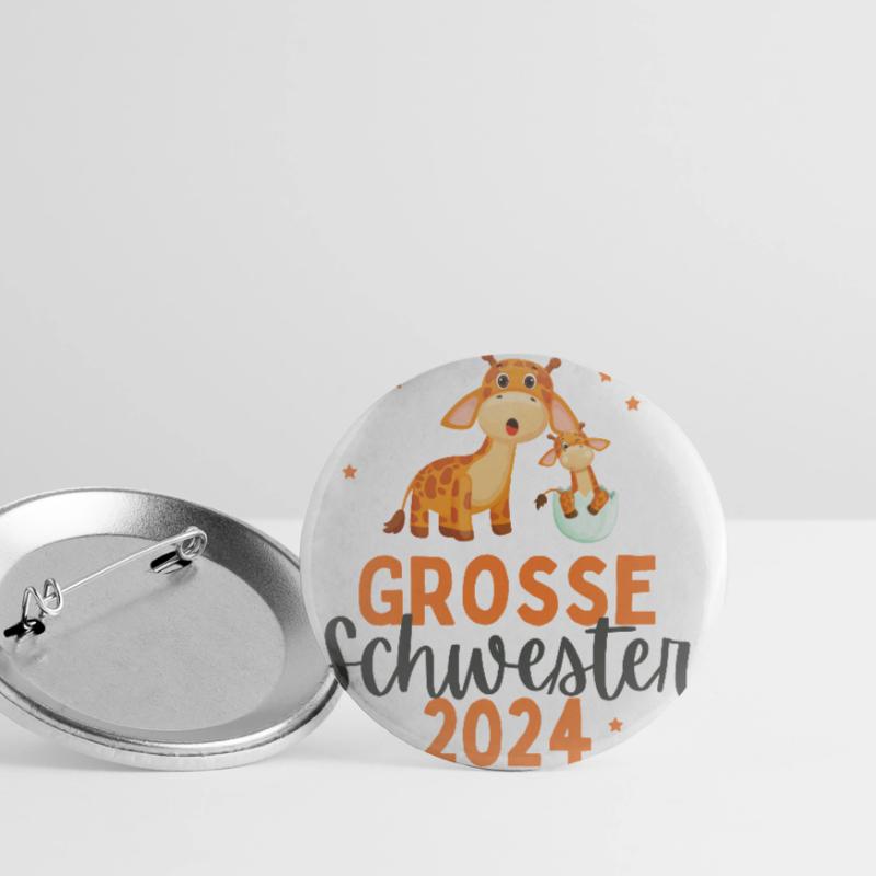 Ich werde Große Schwester 2024 Loading Giraffe Buttons groß 56 mm (5er Pack)
