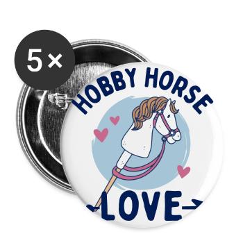 Hobby Horse Girl Hobbyhorsing Steckenpferd Mädchen - Buttons groß 56 mm (5er Pack) - Weiß - Vorne