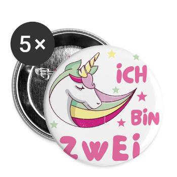 Ich bin Zwei Jahre Zweiter Geburtstag Einhorn Süß - Buttons groß 56 mm (5er Pack) - Weiß - Vorne