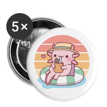 Niedlicher Axolotl Chilling On Pool Float Summer Vibes - Buttons groß 56 mm (5er Pack) - Weiß - Vorne