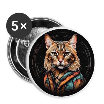 Bengalkatze Bengal Katzenportrait Aquarelltechnik - Buttons groß 56 mm (5er Pack) - Weiß - Vorne