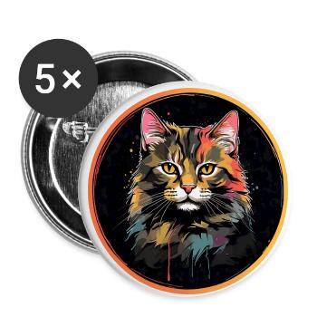 Cute cat portrait in watercolor technique in a circle - Buttons large 2.2''/56 mm (5-pack) - white - Front