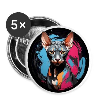Portrait de chat Sphynx en technique aquarelle - Lot de 5 grands badges (56 mm) - blanc - Devant