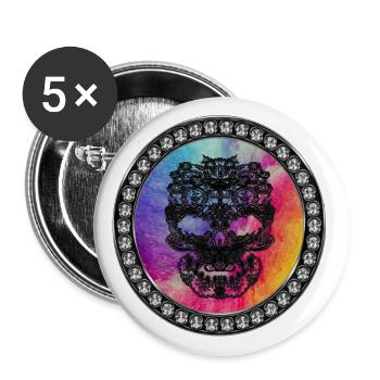 Glitzer Totenkopf - Buttons groß 56 mm (5er Pack) - Weiß - Vorne