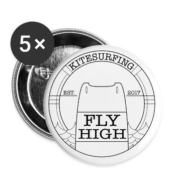 Kitesurf Fly High Kiteboard noir - Lot de 5 grands badges (56 mm) - blanc - Devant