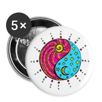 Yin Yang, Sun, moon, stars, Chinese symbol - Buttons large 2.2''/56 mm (5-pack) - white - Front