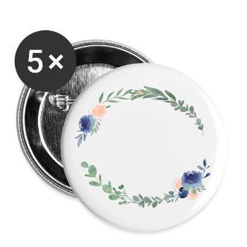 Personalisierbar Blumenkranz Blau Pfirsich - Buttons groß 56 mm (5er Pack) - Weiß - Vorne