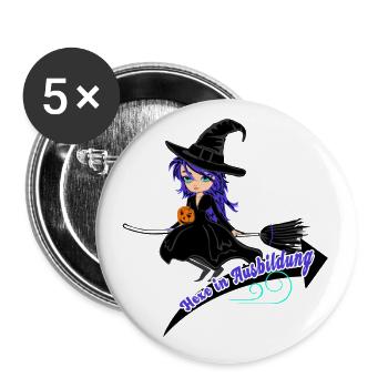 sorcière volante en formation Halloween Design - Lot de 5 grands badges (56 mm) - blanc - Devant