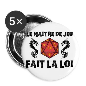 Maître du jeu de rôle donjons D20 M J dragons JDR - Lot de 5 grands badges (56 mm) - blanc - Devant