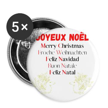 Joyeux noël Idée cadeau de noël - Lot de 5 grands badges (56 mm) - blanc - Devant