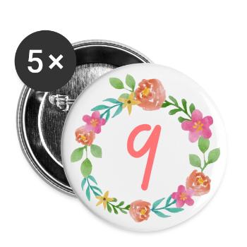 9 anniversaire chemise - Lot de 5 grands badges (56 mm) - blanc - Devant