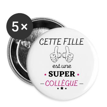Cette fille est une super collègue Cadeau Femme - Lot de 5 grands badges (56 mm) - blanc - Devant