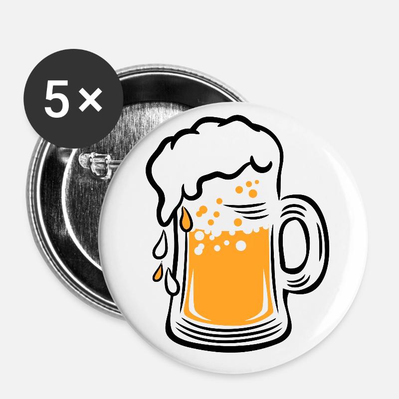 01 Mass Bier Tropfen 3c - Buttons groß 56 mm (5er Pack) - Weiß