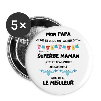 Cadeau futur papa couple - Lot de 5 grands badges (56 mm) - blanc - Devant