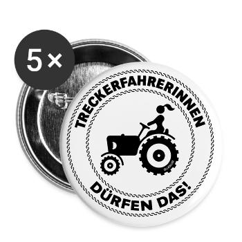 Treckerfahrerinnen Dürfen Das! (Trecker / Traktor) - Buttons groß 56 mm (5er Pack) - Weiß - Vorne