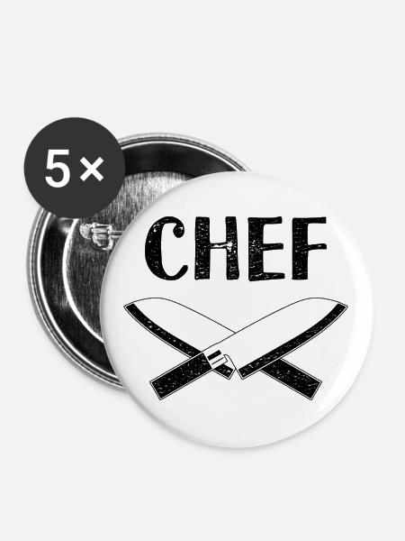 Küchenchef Restaurant Gastronomie - Buttons groß 56 mm (5er Pack) - Weiß