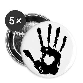 Stop main droite avec empreinte cardiaque print - Lot de 5 grands badges (56 mm) - blanc - Devant