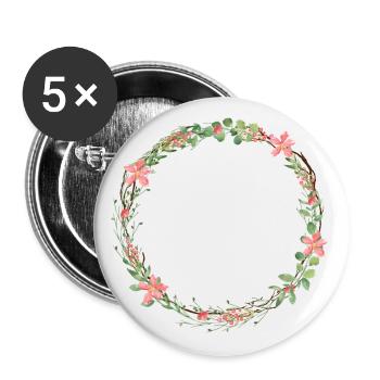 Blumen Kranz Kreis personalisierbar - Buttons groß 56 mm (5er Pack) - Weiß - Vorne
