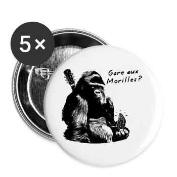 GARE AUX MORILLES ? (gorille, musique) - Lot de 5 grands badges (56 mm) - blanc - Devant
