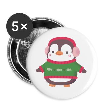 Cute Penguin With Fish Sweater - Buttons large 2.2''/56 mm (5-pack) - white - Front