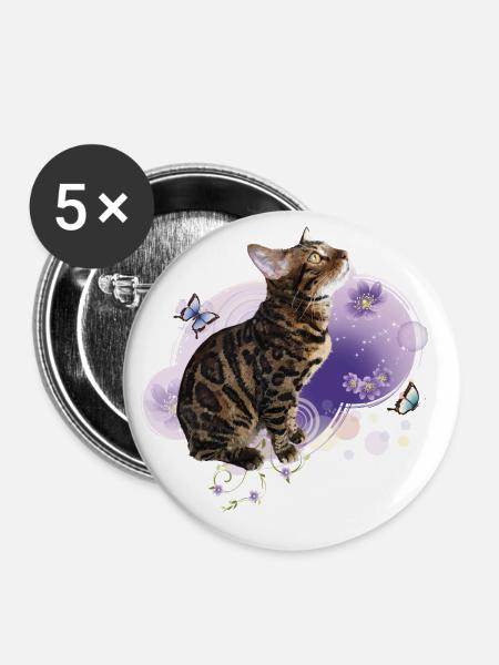 Bengalkatze - Buttons groß 56 mm (5er Pack) - Weiß