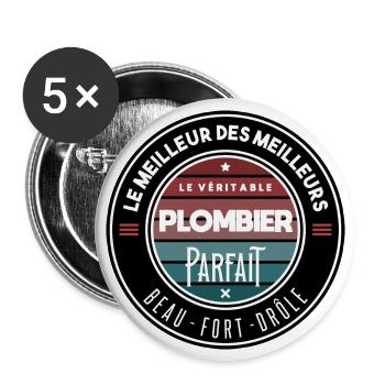 Le véritable plombier parfait - Lot de 5 grands badges (56 mm) - blanc - Devant