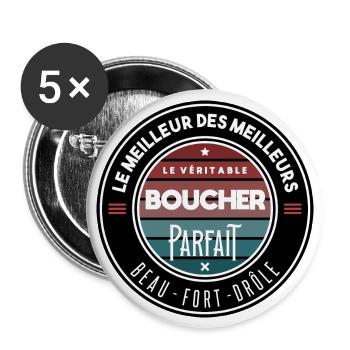 Le véritable boucher parfait - Lot de 5 grands badges (56 mm) - blanc - Devant