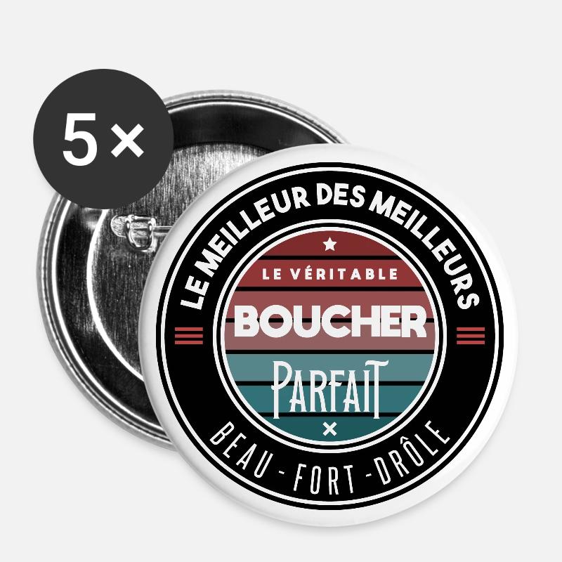 Le véritable boucher parfait - Lot de 5 grands badges (56 mm) - blanc