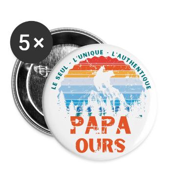 PAPA OURS cadeau papa tshirt papa ours vintage - Lot de 5 grands badges (56 mm) - blanc - Devant