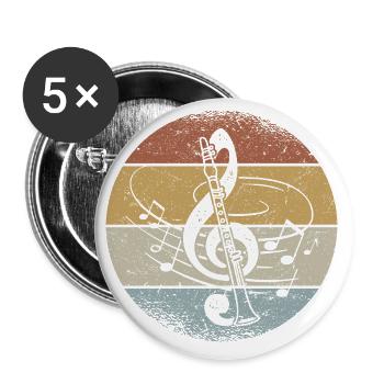 Clarinette Retro Clef Musique Clarinette - Lot de 5 grands badges (56 mm) - blanc - Devant