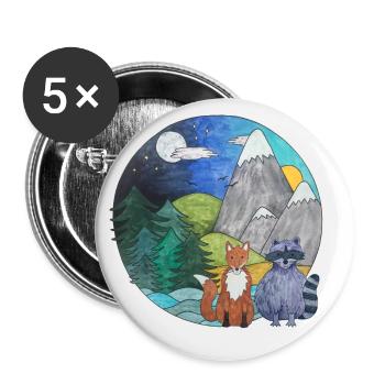 Landschaft Fuchs Waschbär Outdoor Naturliebhaber - Buttons groß 56 mm (5er Pack) - Weiß - Vorne