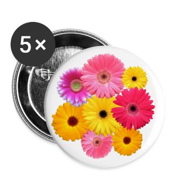 Gerbera Blume bunt blühende Gerberas Blüten floral - Buttons groß 56 mm (5er Pack) - Weiß - Vorne