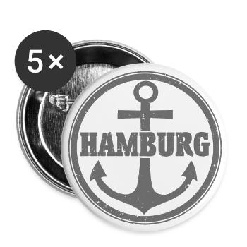 Hamburg mit Anker - Buttons groß 56 mm (5er Pack) - Weiß - Vorne