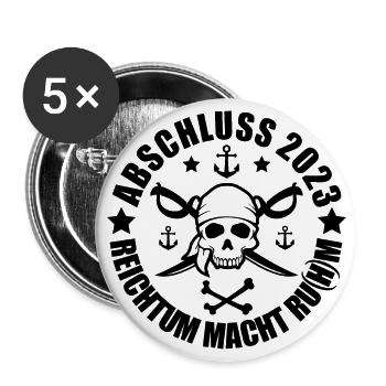 Abschluss 2023 Piraten Design - Buttons groß 56 mm (5er Pack) - Weiß - Vorne