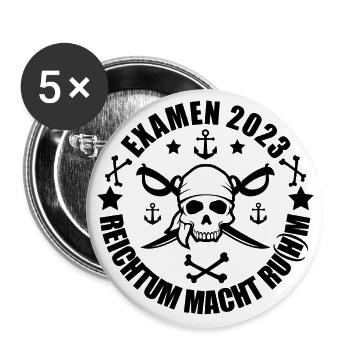 Examen 2023 Piraten Design - Buttons groß 56 mm (5er Pack) - Weiß - Vorne
