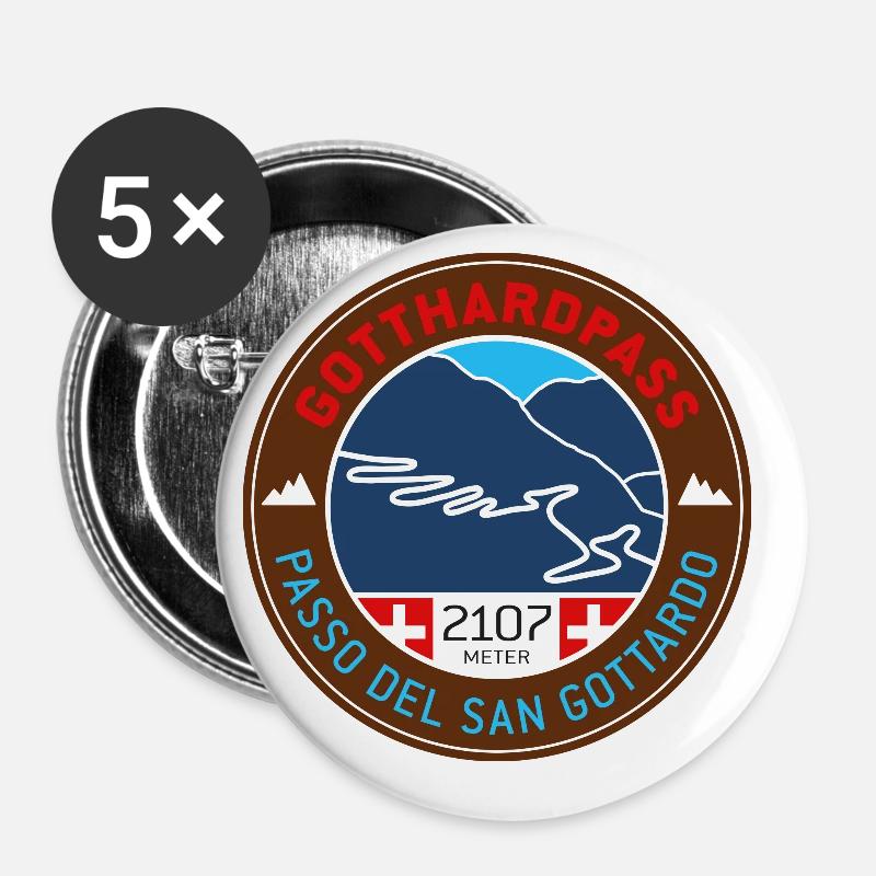 Gotthardpass | Passo del San Gottardo | V1 - Buttons groß 56 mm (5er Pack) - Weiß