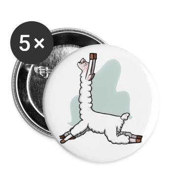 Lama Alpaka lustig witzig Yoga Pose Pilates - Buttons groß 56 mm (5er Pack) - Weiß - Vorne
