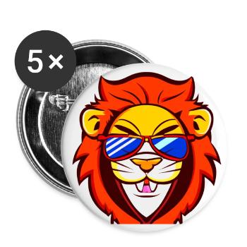 frecher, kleiner Löwe mit cooler Sonnenbrille Kind - Buttons groß 56 mm (5er Pack) - Weiß - Vorne