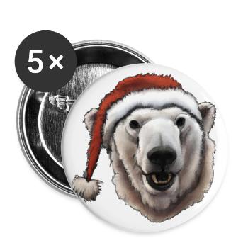Eisbär Kopf Weihnachtsmütze Weihnachten Geschenk - Buttons groß 56 mm (5er Pack) - Weiß - Vorne
