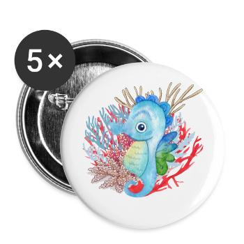Meer, Seepferdchen - Buttons groß 56 mm (5er Pack) - Weiß - Vorne
