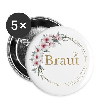 Team Braut! Kreis Floral Kranz - Buttons groß 56 mm (5er Pack) - Weiß - Vorne