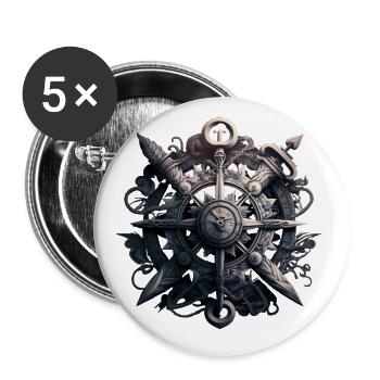 schönes maritimes Motiv eines Ankers mit Kompass - Buttons groß 56 mm (5er Pack) - Weiß - Vorne