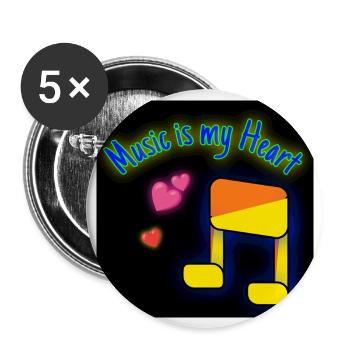 Music is my Heart - Buttons groß 56 mm (5er Pack) - Weiß - Vorne