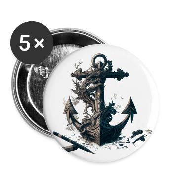 Cool, ancre maritime dans le look de navire - Lot de 5 grands badges (56 mm) - blanc - Devant