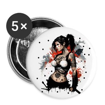 Badass Ninja Mädchen - Buttons groß 56 mm (5er Pack) - Weiß - Vorne