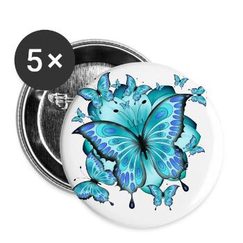 Schmetterlinge mit Blume - Buttons groß 56 mm (5er Pack) - Weiß - Vorne