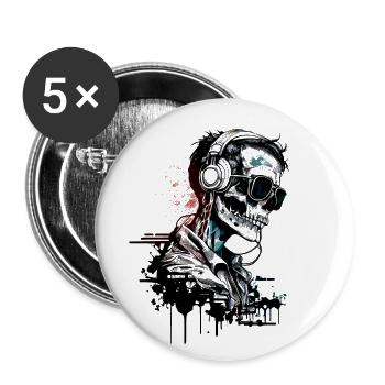 Cooles Skelett Portrait mit Sonnenbrille - Buttons groß 56 mm (5er Pack) - Weiß - Vorne